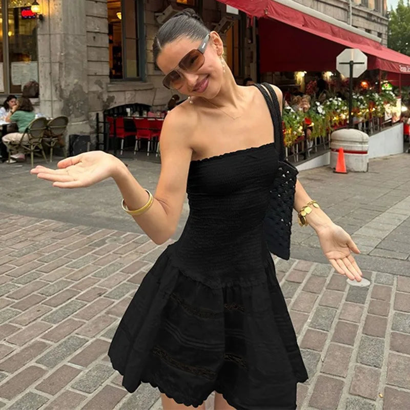 LIZAKOSHT  -  White Backless Mini Dress New Fashion Sleeveless Chest Slim Short Dress Casual Solid  A-line Women's Dresses 2025