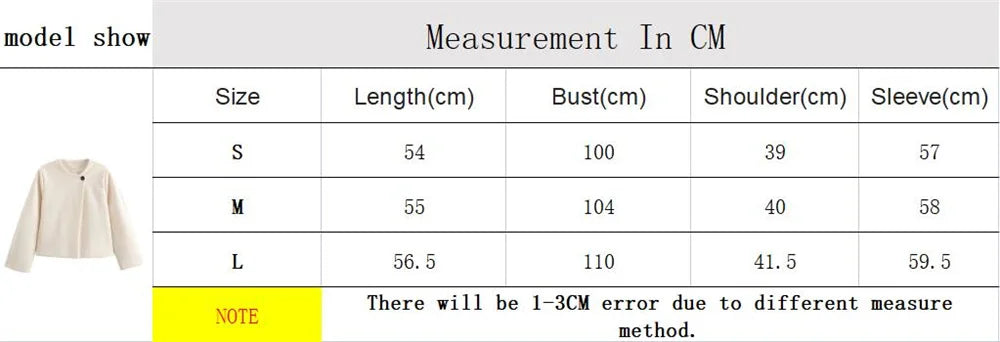 LIZAKOSHT  -  Fashion Beige Woolen One Button Short Coat for Women Autumn Winter O-neck Long Sleeve Thicken Jacket Lady Overcoat