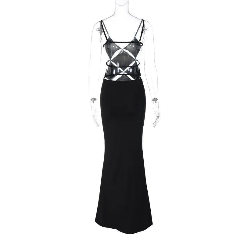 LIZAKOSHT  -  Hollow Out Sexy Evening Party Club Maxi Dress Outfits Women Bodycon Elegant Backless Sleeveless V Neck Summer Clothes Vestido