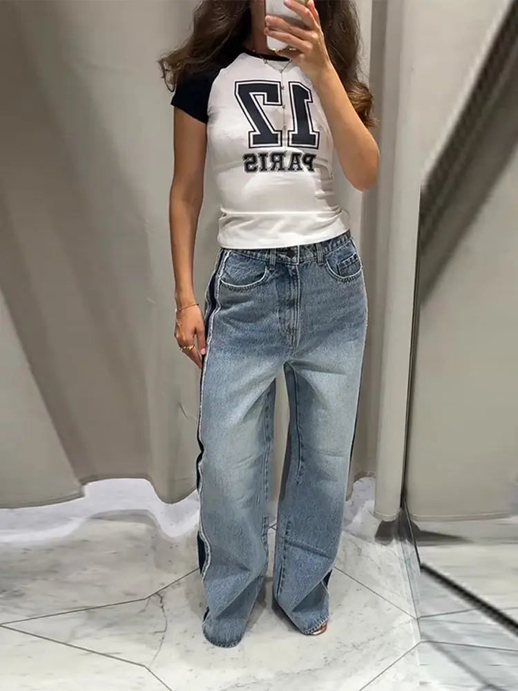 LIZAKOSHT  -  Street Tassel Loose Jeans Women Contrast Straight Long Pockets High Waist Denim Trousers Female Fashion Autumn Lady Bottoms