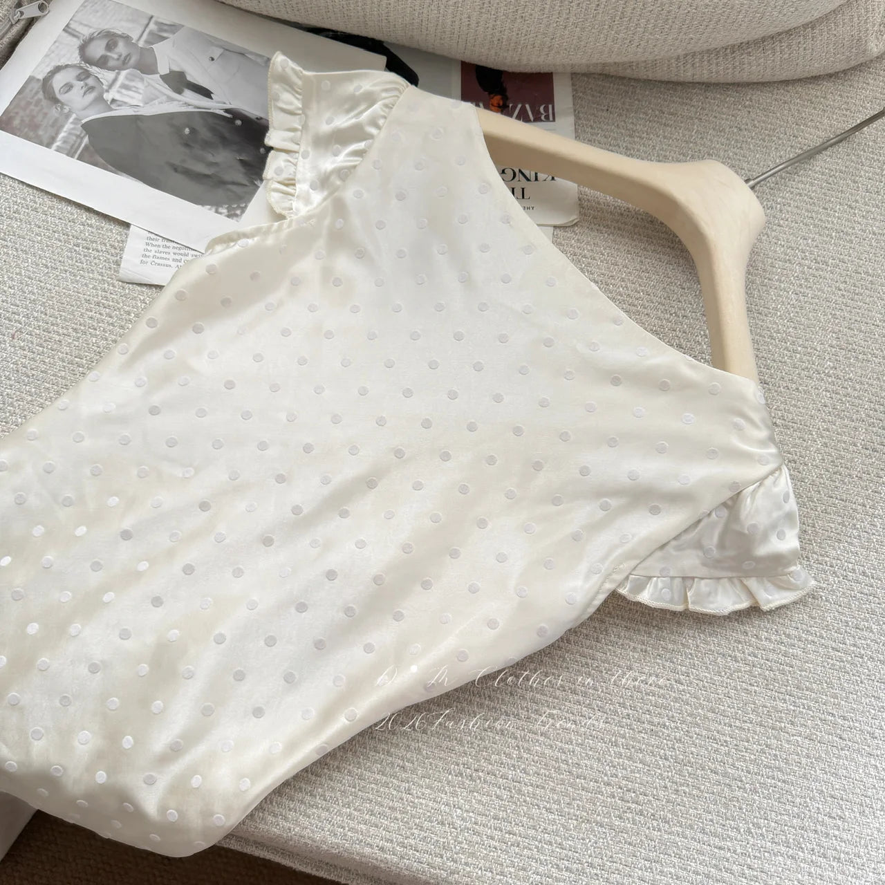 LIZAKOSHT  -  French Vintage Cream White Satin Polka Dot Lace Ruffle Cap Sleeves V Neck Waist Cinched Maxi Dress Women Girls Daily Party Wear