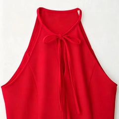 LIZAKOSHT  -  Halter Neck Peplum Sleeveless Top Hollow Keyhole Front Spring Summer Chic Vocation Date Lady Women Bright Elegant Outfit