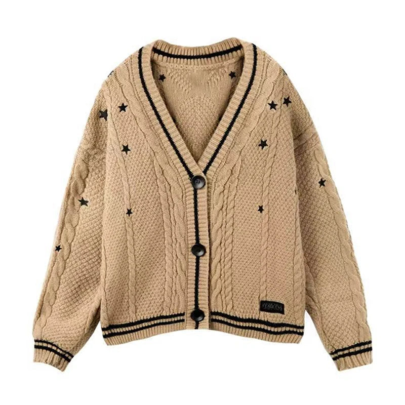 LIZAKOSHT  -  Love Sweater Knitted Cardigan Female V-Neck Long Sleeves Loose Single Breasted Top Chic Casual Women's New Versatile Cardigans