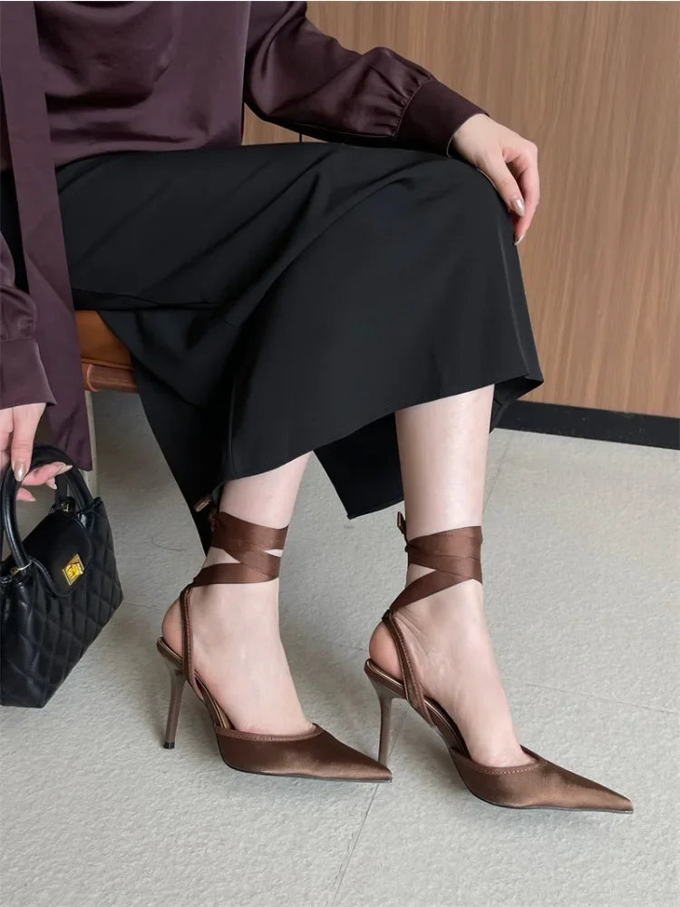 LIZAKOSHT  -  Spring Design Sexy Ankle Strap Pumps Woman Sandals Pointed Toe Stiletto Heels Mesh Ladies Shoes Zapatillas De Mujer