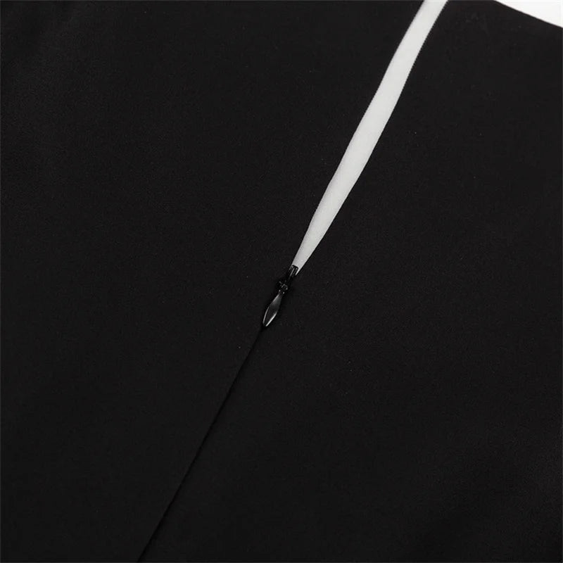 LIZAKOSHT  -  Deep V-neck Puff Sleeve Mini Dress Women Sexy High Waist Patchwork Button Fashion Slim Black A-line Club Party Dress