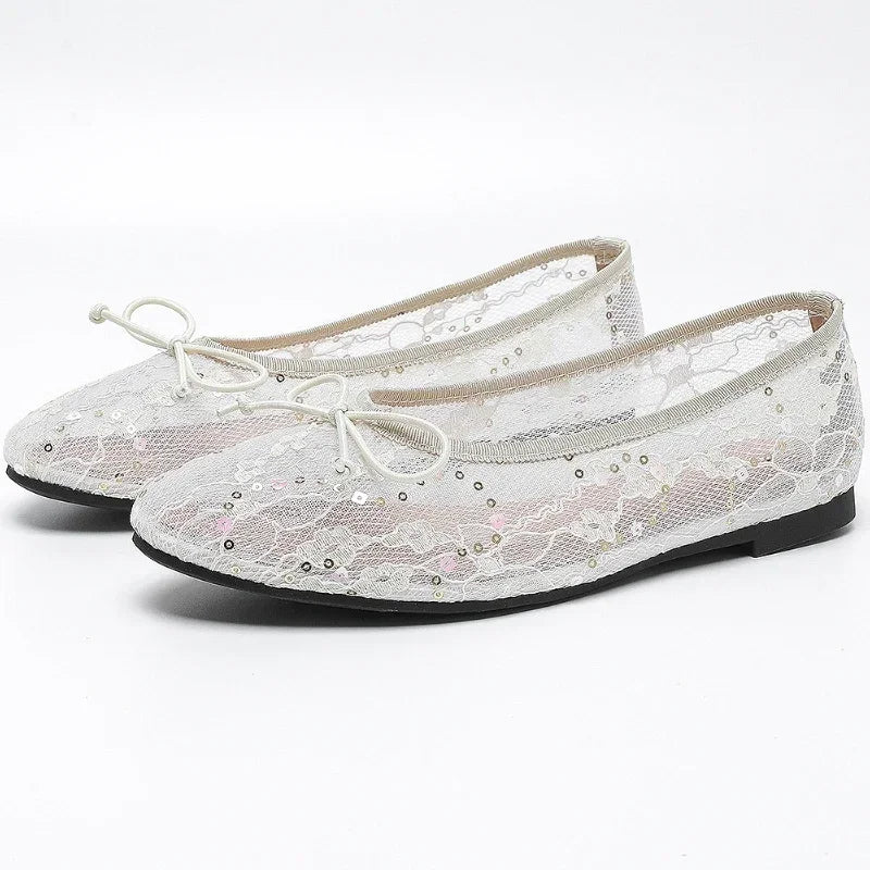 LIZAKOSHT  -  Mesh Rhinestone Ballet Flats Shoes Women Round Toe Comfy Shallow Breathable Boat Shoe Female Bling Brand Designer Mary Jane Shoe