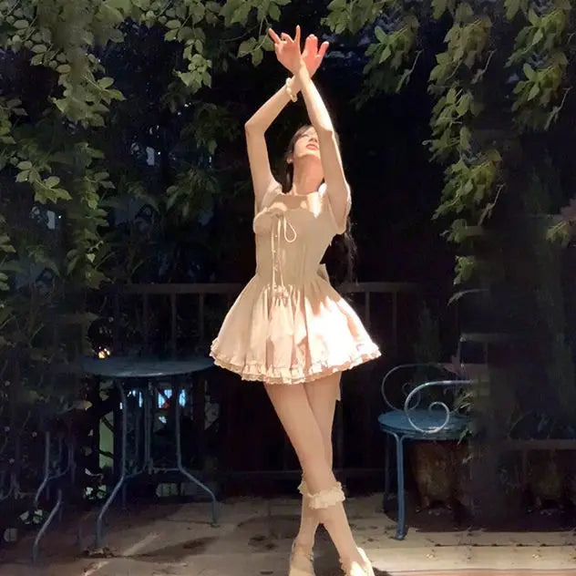 LIZAKOSHT  -  Sweet Hot Girl Pure Sexy Bow Square Collar Dress for Women's Summer Slim Fit A-line Short Dress Fashion Female Clothes