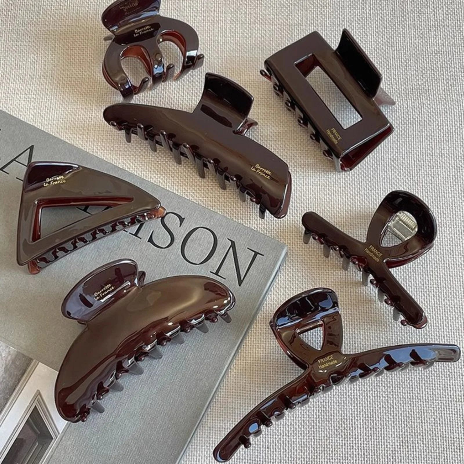 LIZAKOSHT  -  1PC Chocolate, Acetate, Grab Clip, Hair Clip, Female, Back of Head, Hair Grip, Premium, Shark, High Quality, Four Seasons