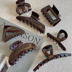 LIZAKOSHT  -  1PC Chocolate, Acetate, Grab Clip, Hair Clip, Female, Back of Head, Hair Grip, Premium, Shark, High Quality, Four Seasons