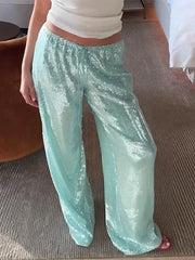 LIZAKOSHT  -  Chic Sequined Long Pants For Women High Waist  Lace Up Ankle-length Loose Trousers 2025 Spring Summer Fashion Female Y2k Pant
