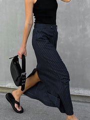 LIZAKOSHT  -  French Commuter Fashion Stripe Half Skirt Women's Split Slim Fit Straight Suit Long Skirts Professional Office Ladies Wear