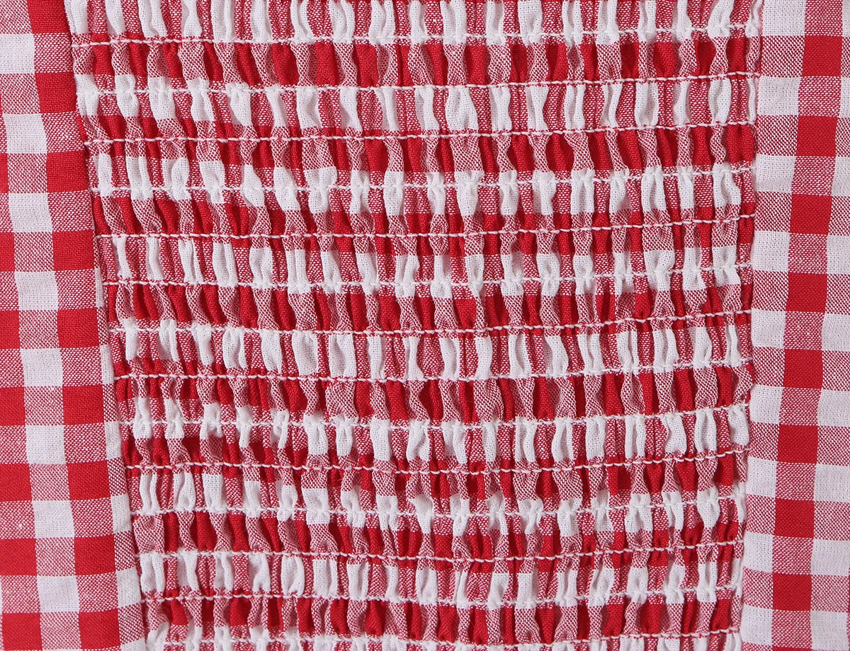 LIZAKOSHT  -  Sexy Red Plaid Spliced Lace Bow Ruched Chest Tank Top + High Waist Wood ears Mesh Lining Swing Cake Mini Skirt Suits 2pcs 1 Set