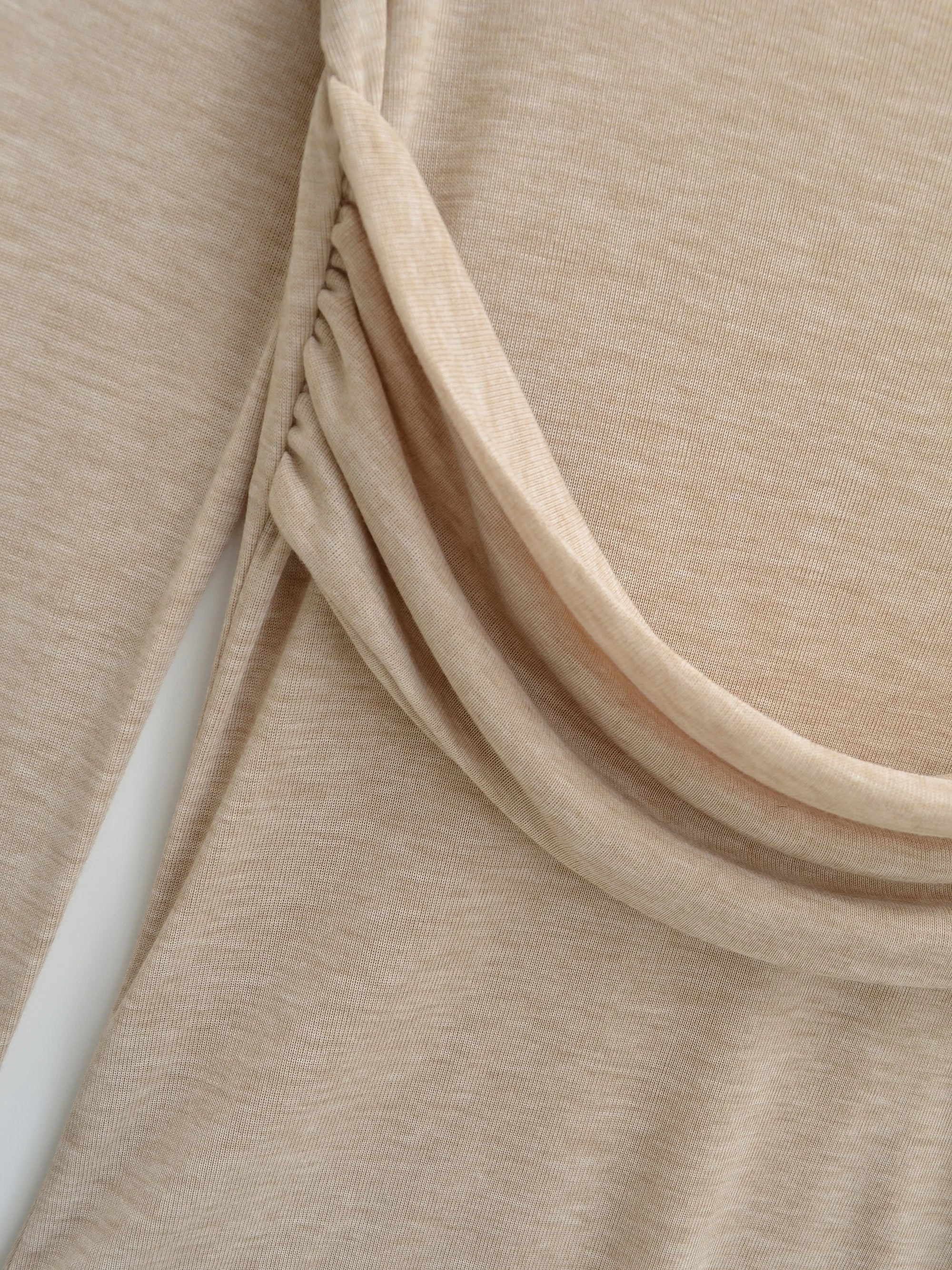 LIZAKOSHT  -  3 color Spring Removable High Collar Long Sleeve T Shirt Women Spliced Ruched Chest Stretch T-shirt Skinny Top Apricot White