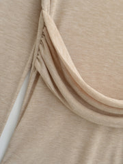 LIZAKOSHT  -  3 color Spring Removable High Collar Long Sleeve T Shirt Women Spliced Ruched Chest Stretch T-shirt Skinny Top Apricot White