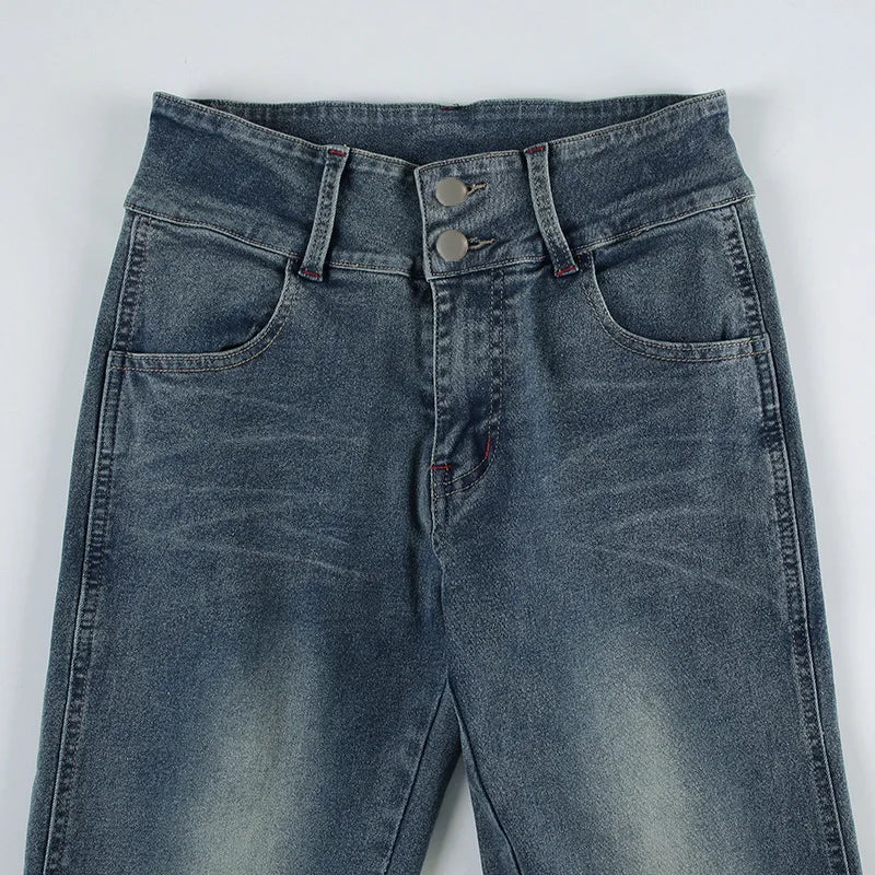 LIZAKOSHT  -  Personality street vintage low-rise jeans breasted slim trousers straight loose women's wide-leg pants