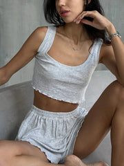 LIZAKOSHT  -  Two-piece Suit New in Fashion Elegant Solid Color O-neck Sleeveless Tops High Waist Solid Color Commuting Women's Clothing