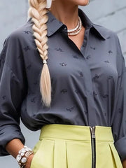 LIZAKOSHT  -  Elegant Striped Print Commuter Shirt Women's Fashion Lapel Long Sleeve Loose Cardigan Tops 2025 Casual Button Commuter Blouses