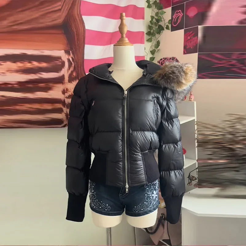 LIZAKOSHT  -  Elegant High Quality Thicken Padded Jacket Faux Fur Collar Hooded Zipper Casual Coat New Lady Winter Daily Commute Outwears
