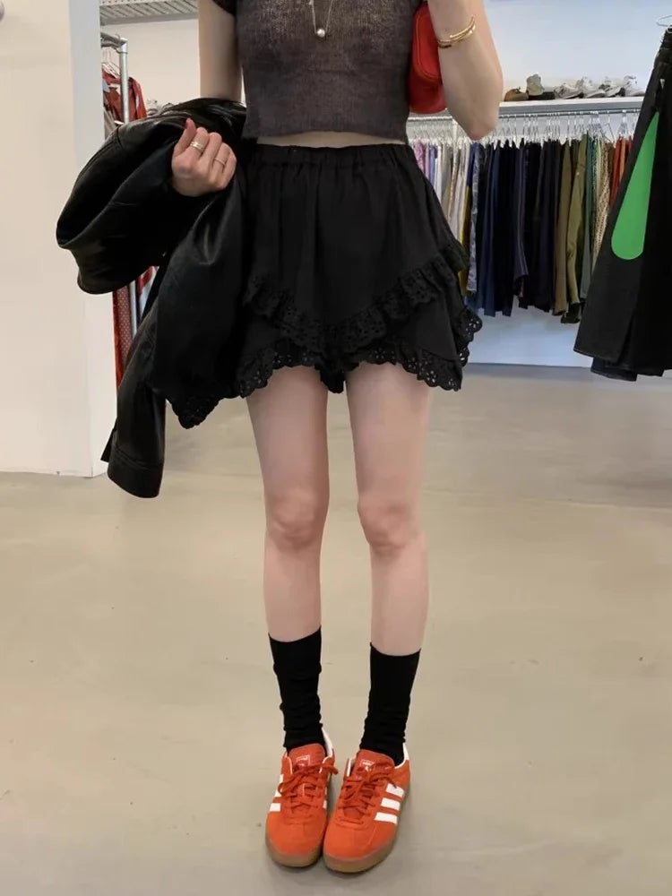 LIZAKOSHT  -  Korean Chic Kawaii Skirt Women Summer Temperament Elastic Waist Designer Mini Skirt Female Versatile Slimming Lace Skirt 2024