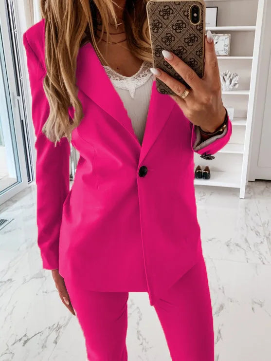 LIZAKOSHT  -  New Long Sleeved Solid Color Suit Collar Button Up Suit Jacket Cardigan