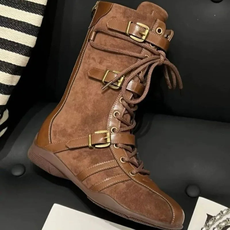 LIZAKOSHT  -  Latest Retro Knight Short Boots Women's Thick Soled  Autumn and Winter Lace-up Western Boots Niche Low Heels Women Boots