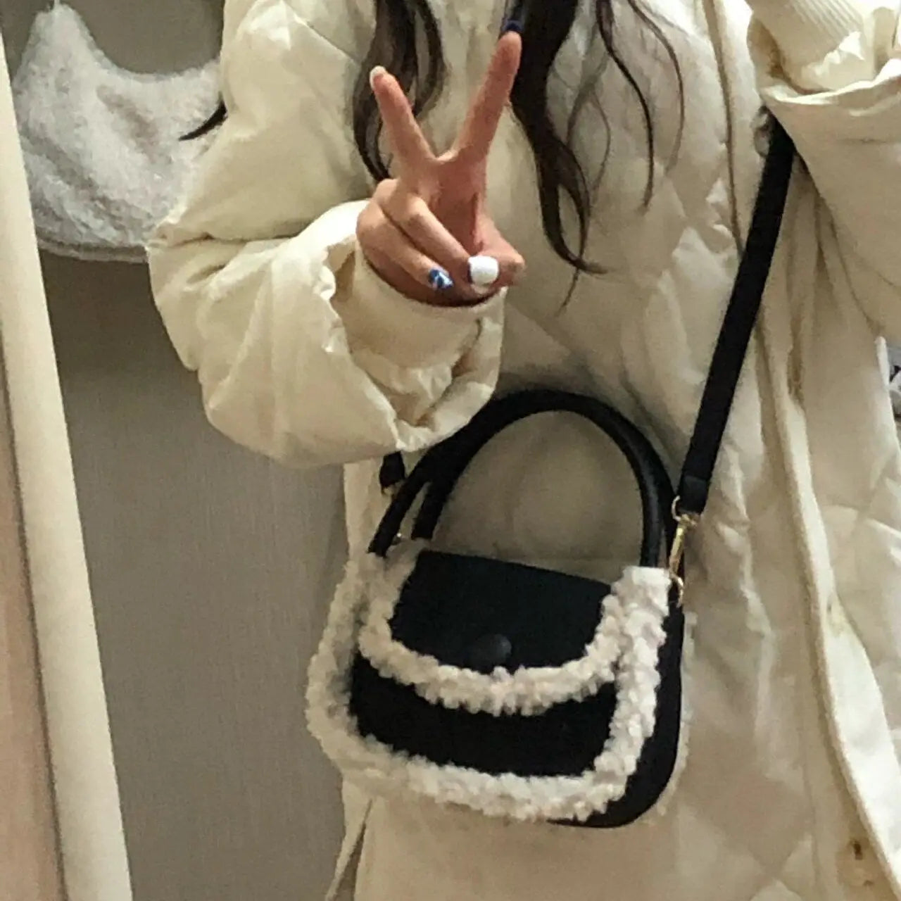 LIZAKOSHT  -  Korean Style Retro Lamb Wool Handbag Women Sweet Cute Square Crossbody Bag Ladies Christmas New Year Red Crossbody Bag