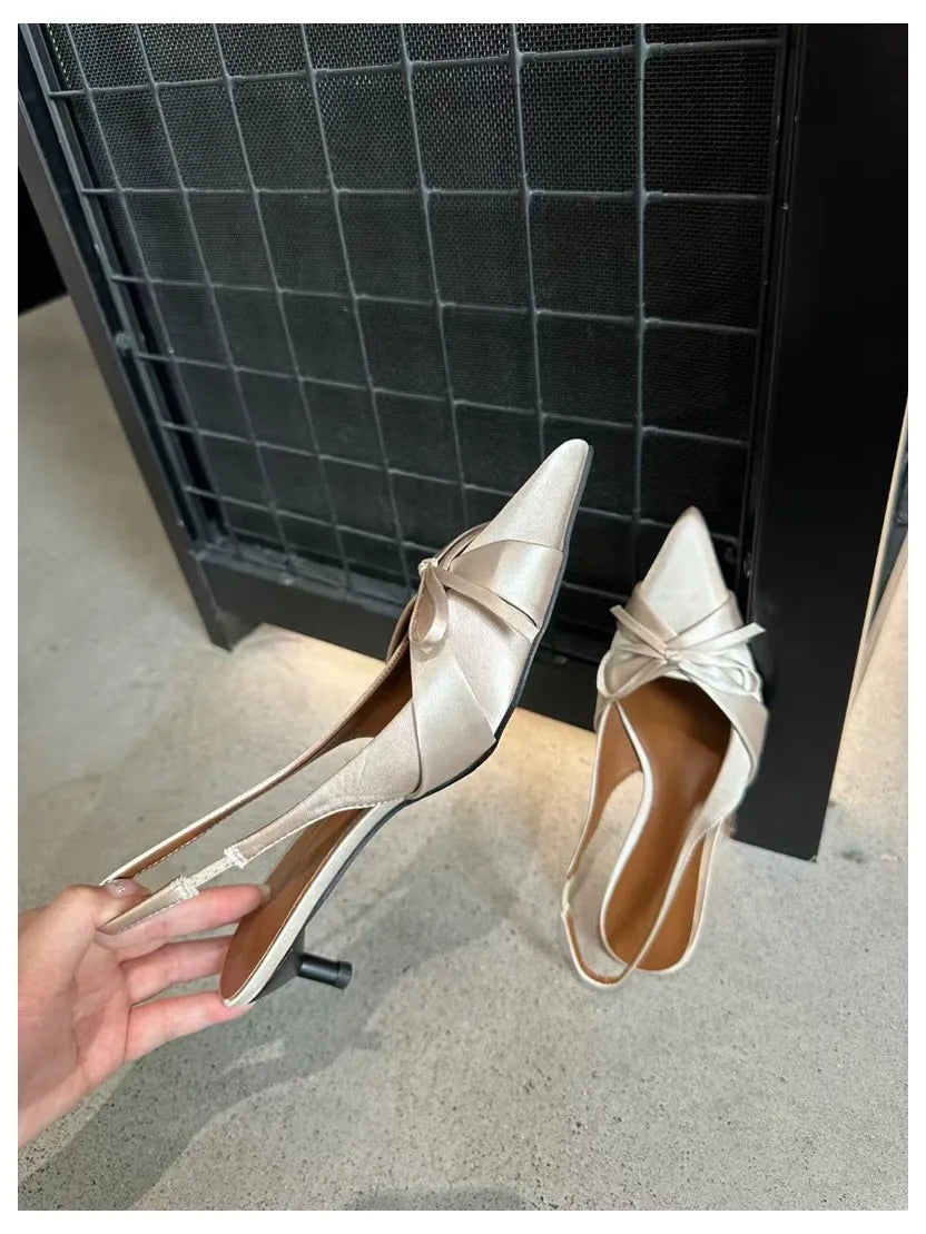 LIZAKOSHT  -  New Spring Women Thin Heels Slingback Sandals Elegant Pointed Toe Pumps Brand Designer Bow Knot Sandal For Party Dress Shoe