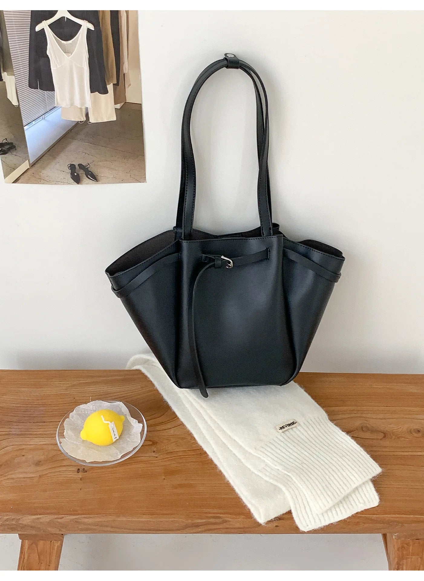 LIZAKOSHT  -  Soft PU Large Capacity Tote Bag Women Fashion Korean Style Commuter Shoulder Bag Solid Color Retro Minimalist Handbag