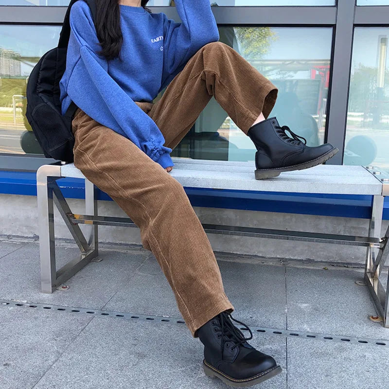 LIZAKOSHT -  Spring High Waist Corduroy Pants New Women Winter Wide Leg Trousers Casual Harajuku Long Pants Loose Trousers Streetwear