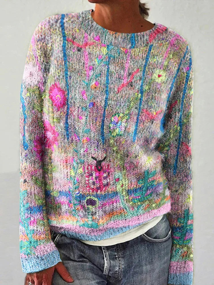 LIZAKOSHT  -  3D Print Women Sweater Pattern Pullover Casual Loose Knit Top Sweaters