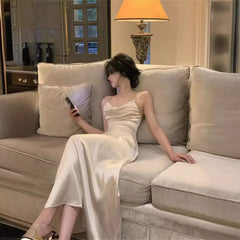 LIZAKOSHT  -  Pure Desirable Sexy Backless Strap Dress Women's Slim Fit Summer Beach Long Dress Sleeveless Waist Cinched Holiday Style