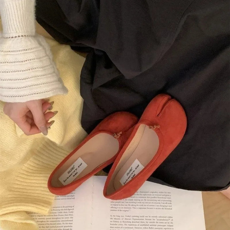LIZAKOSHT  -  Women's Shoes Spring Split Toe Ballet Flats Fashion Causal Slip On Loafer Ladies Pleated Leather Espadrilles Zapatillas Mujer