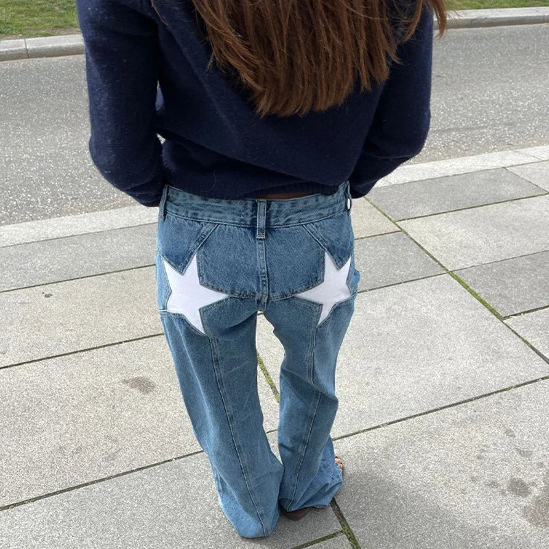 LIZAKOSHT  -  Street Start Print Women Jeans Fashion Loose High Waist Zippers Button Pocket Female Pants Spring Summer Lady Bottoms New