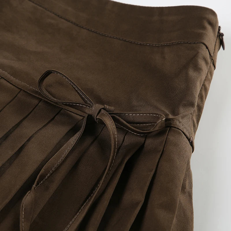 LIZAKOSHT  -  Sweetown Simple Solid Spliced Pleated Women’s Skirts Casual  Classical A-Line Mini Skirts Retro Fashion