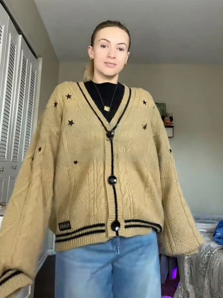 LIZAKOSHT  -  Love Sweater Knitted Cardigan Female V-Neck Long Sleeves Loose Single Breasted Top Chic Casual Women's New Versatile Cardigans