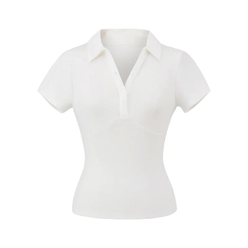 LIZAKOSHT  -  Women Button Up Polo Short Sleeve Tee Tshirt Top