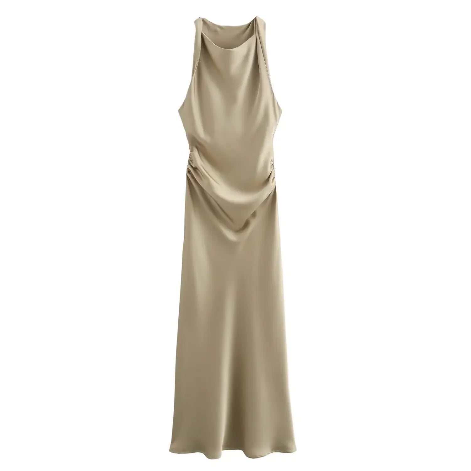 LIZAKOSHT  -  Summer New Women Sleeveless Dress Fashion Temperament Sexy Silk Satin Texture Solid Color Midi Long Dress Women Elegant