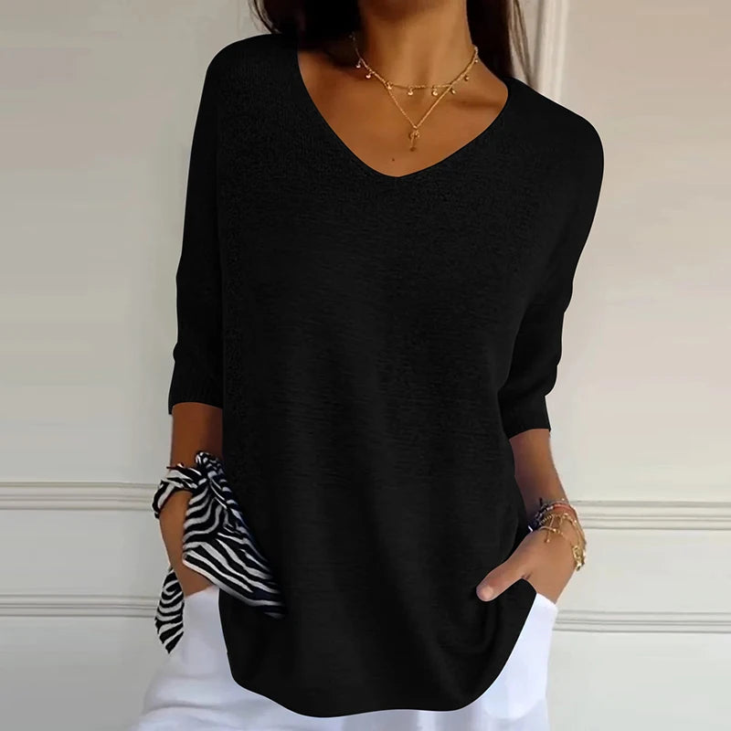 LIZAKOSHT  -  Women Casual Bat Sleeve Loose Temperament Blouse Blusa Elegant 3/4 Sleeve All Match Shirt 2024 New Style Office Knitted Tops