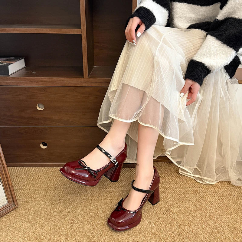 LIZAKOSHT  -  Platform Height Increase Women Mary Jane Shoes Ladies Elegant Thick Heel Dress Pumps Spring Ladies Leather Shoes