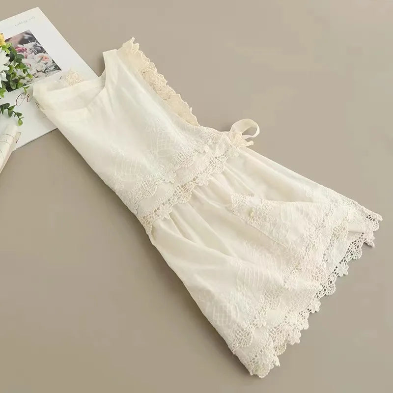 LIZAKOSHT  -  Mori Gril Cotton Waistc Oat Women Summer New Wooden Ear Side Tie Age Reduction Fold Wear Vest