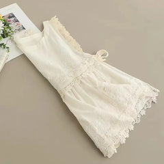 LIZAKOSHT  -  Mori Gril Cotton Waistc Oat Women Summer New Wooden Ear Side Tie Age Reduction Fold Wear Vest