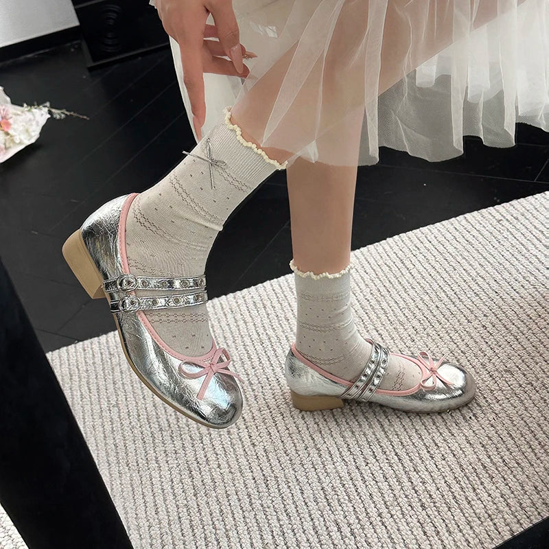 LIZAKOSHT  -  Lolita Style Sweet Low Heel Women Mary Jane Shoes Designer Buckle Strap Pumps Ladies Eelgant Floral Print Dress Leather Shoes