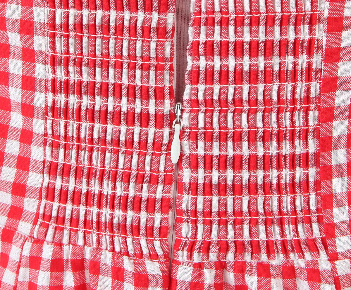 LIZAKOSHT  -  Women Sleeveless Side Slit Back Smocking  Halter Neck Tala Linen Dress Tomato Check