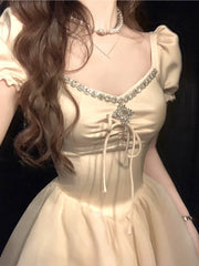 LIZAKOSHT  -  Elegant Vintage Princess Birthday Party Mini Dresses for Women Diamons Ball Gown A-line Korean Luxury One Piece Vestido Mujer