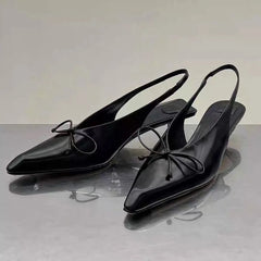 LIZAKOSHT  -  Sexy Pointed Toe Mules Pumps Women Summer Low Heel Slingback Sandals Female Fashions Retro Office Bow Designer Sandals Women
