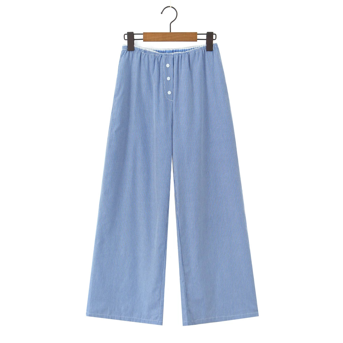 LIZAKOSHT  -  CHIC Blue White Stripes Cotton Wide leg Pants Women Elastic Waist Loose Casual Floor Length Trousers Pants Pink