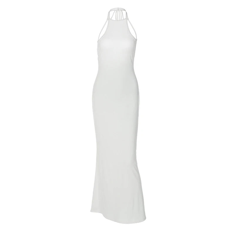 LIZAKOSHT  -  y2k Long Dress Women Summer Solid Color Spaghetti Strap Sleeveless Tie Up Backless Dress Sexy Club Party Dresses