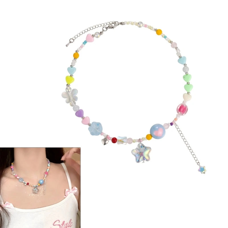 LIZAKOSHT  -  Bohemian Beaded Necklace Summer Resin Heart Star Necklace Hawaii Beach Necklace  Dropship