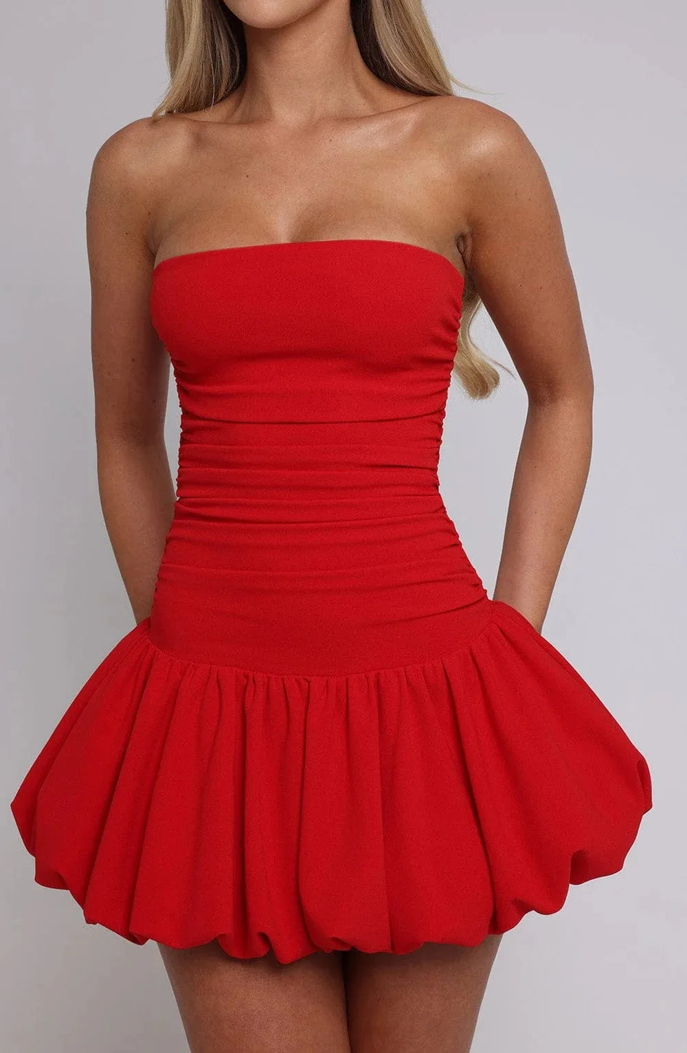 LIZAKOSHT  -  Sexy Red Flower Short Dress Ladies 2025 Summer Bandeau Bodycon Dress Women Evening Party Tight Mini Dresses Clubwear