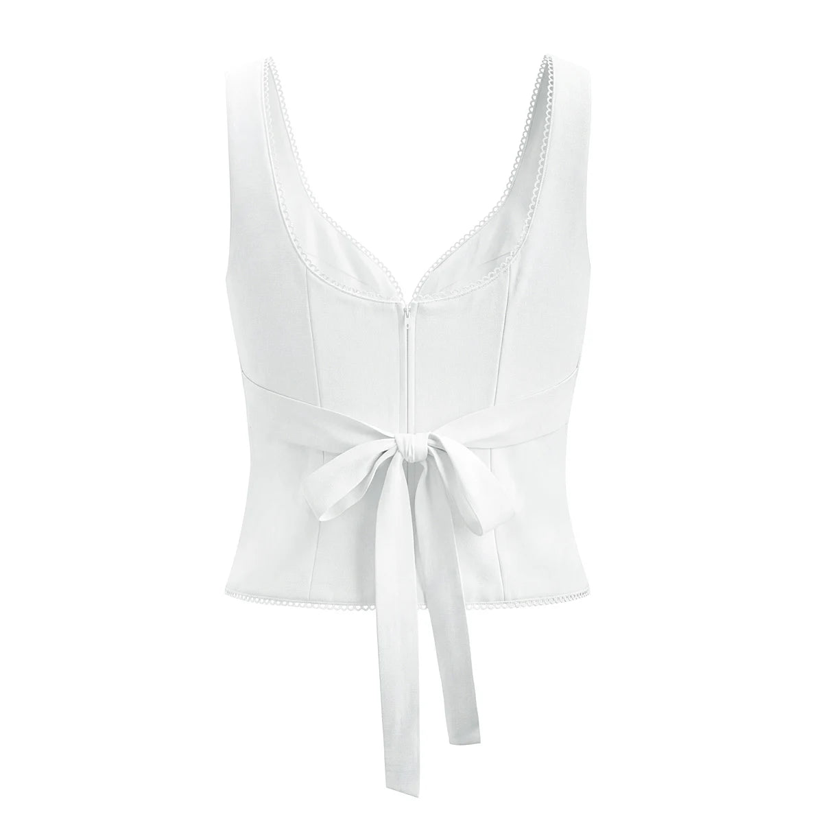 LIZAKOSHT  -  Sexy White V neck Low Ruched Bra Chest Tank Tops Women Tie Bow Sashes Zipper Back Crop Tank Girl Tee